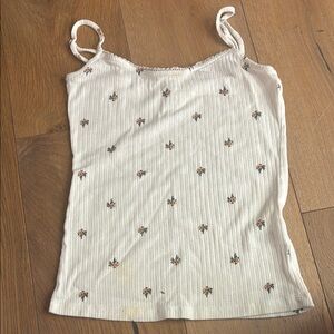 Floral Print Ribbed Tank Top - Cream